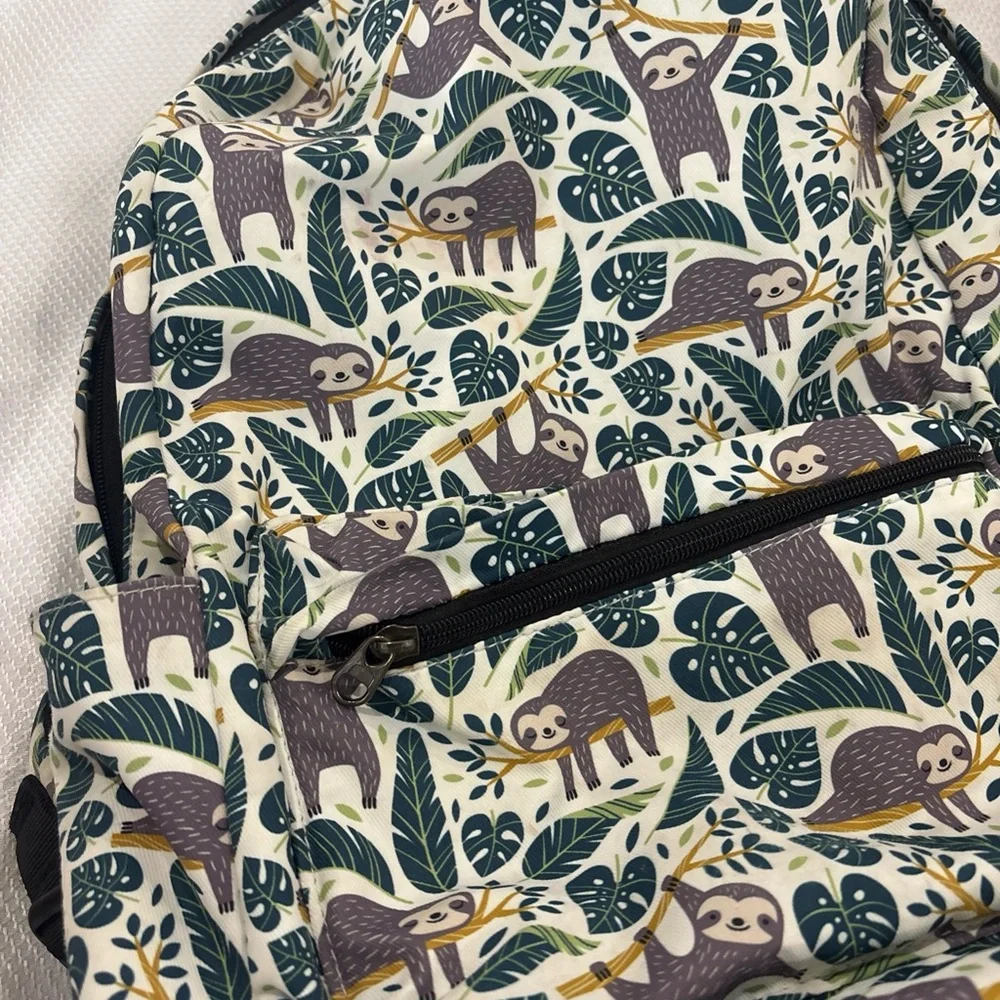 Sloth Backpack Leaves And Branches Green And Grey Multipocket